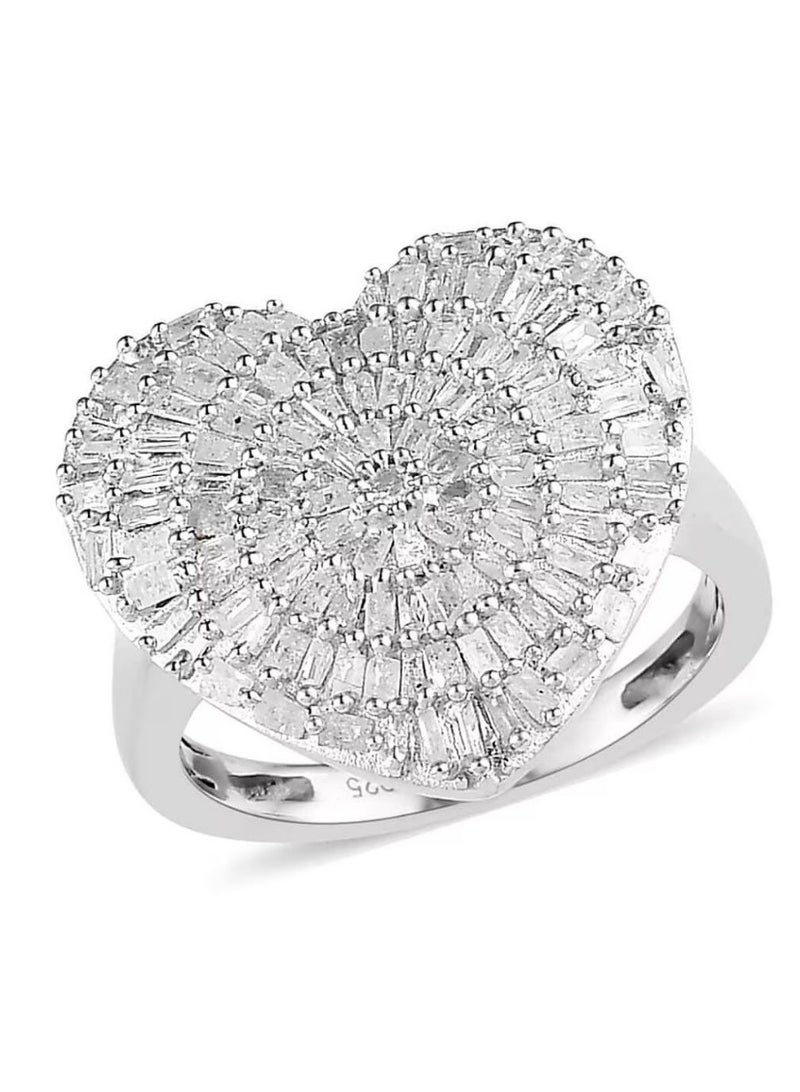 أيه كيه جويلز خاتم كوكتيل من الفضة عيار 925 مطلي بالروديوم على شكل قلب مرصع بالزركون - Image 1